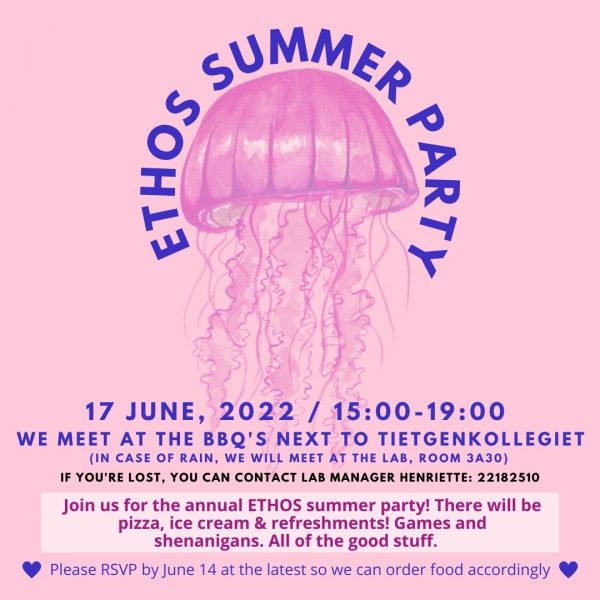 Invitation to the ETHOS Lab summer party on June 17, 15:00-19:00. 